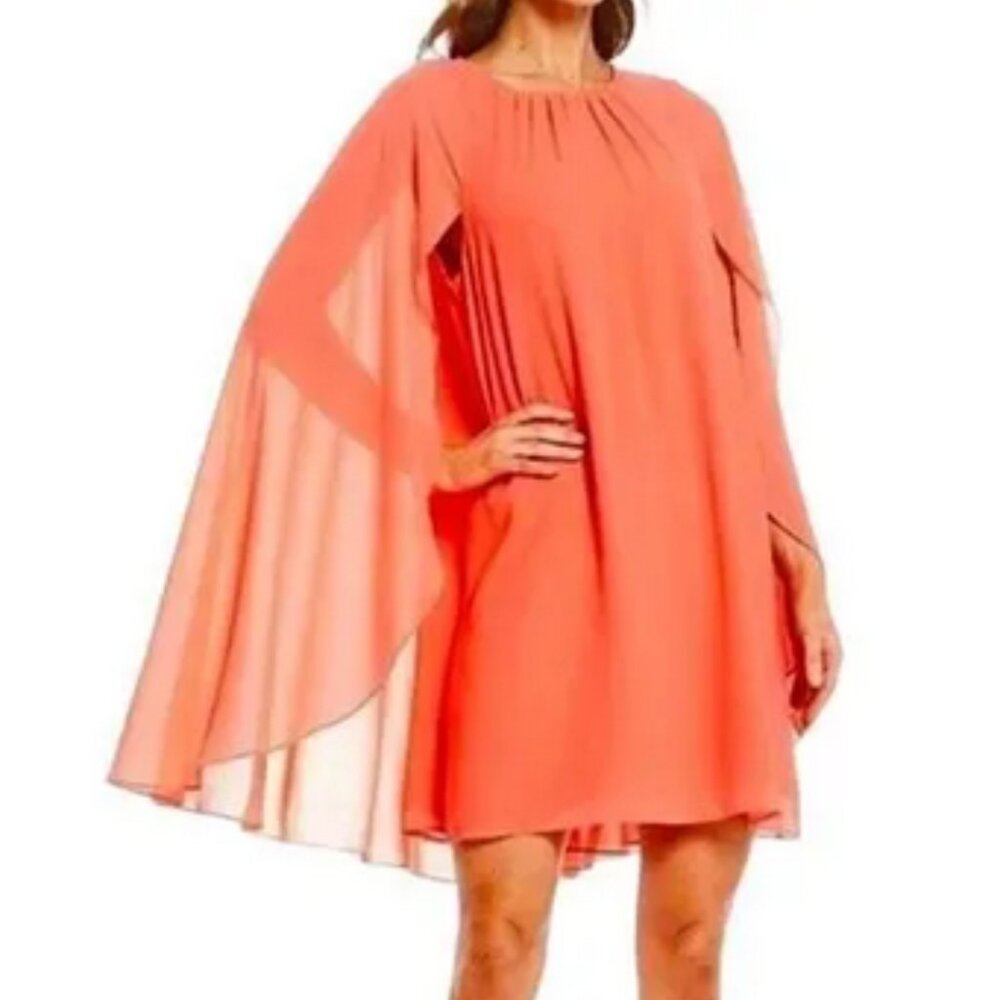 Badgley Mischka Coral Cape Mini Dress